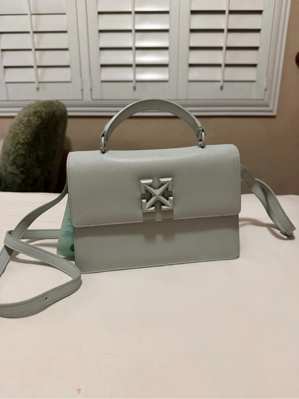 Off-White Light Gray Top-Handle Leather Satchel